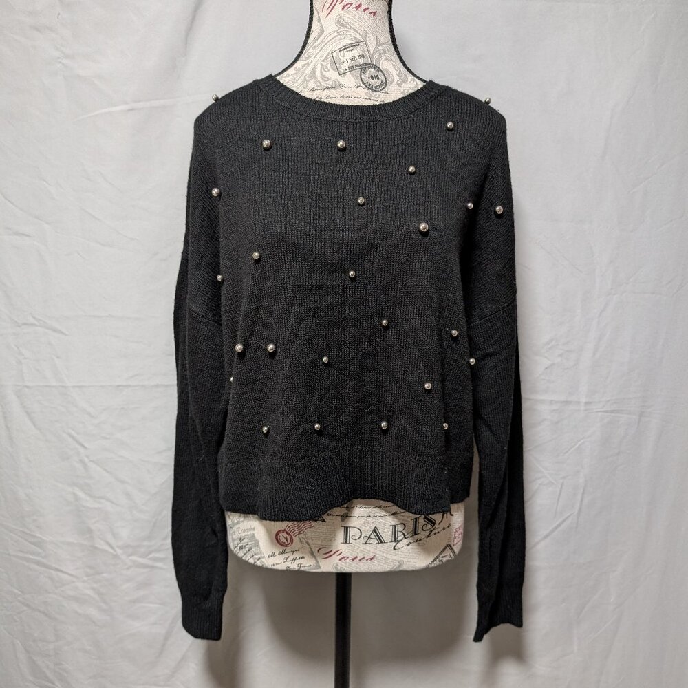H&M Divided Black Metallic Pearl Embellished Knit Sweater Women's Medium